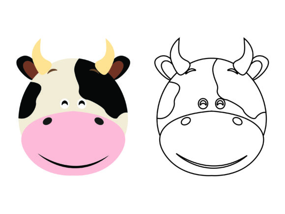 Cute Cow Head Kids Coloring Vector: A Versatile Graphic for Icons and More