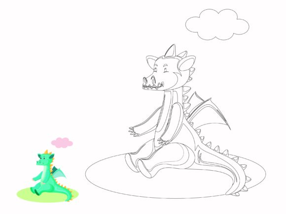 Sitting Dragon Kids Coloring: A Versatile Graphics Asset