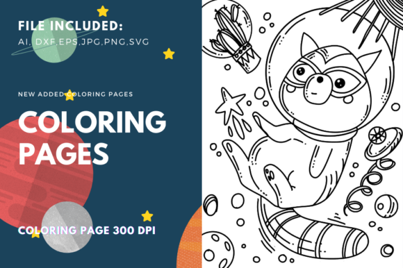 Space Raccoon Coloring Page: A Stellar Embroidery Design